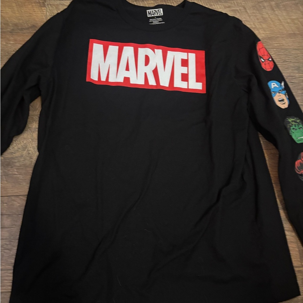 Marvel Black Long Sleeve Tee with Red Logo